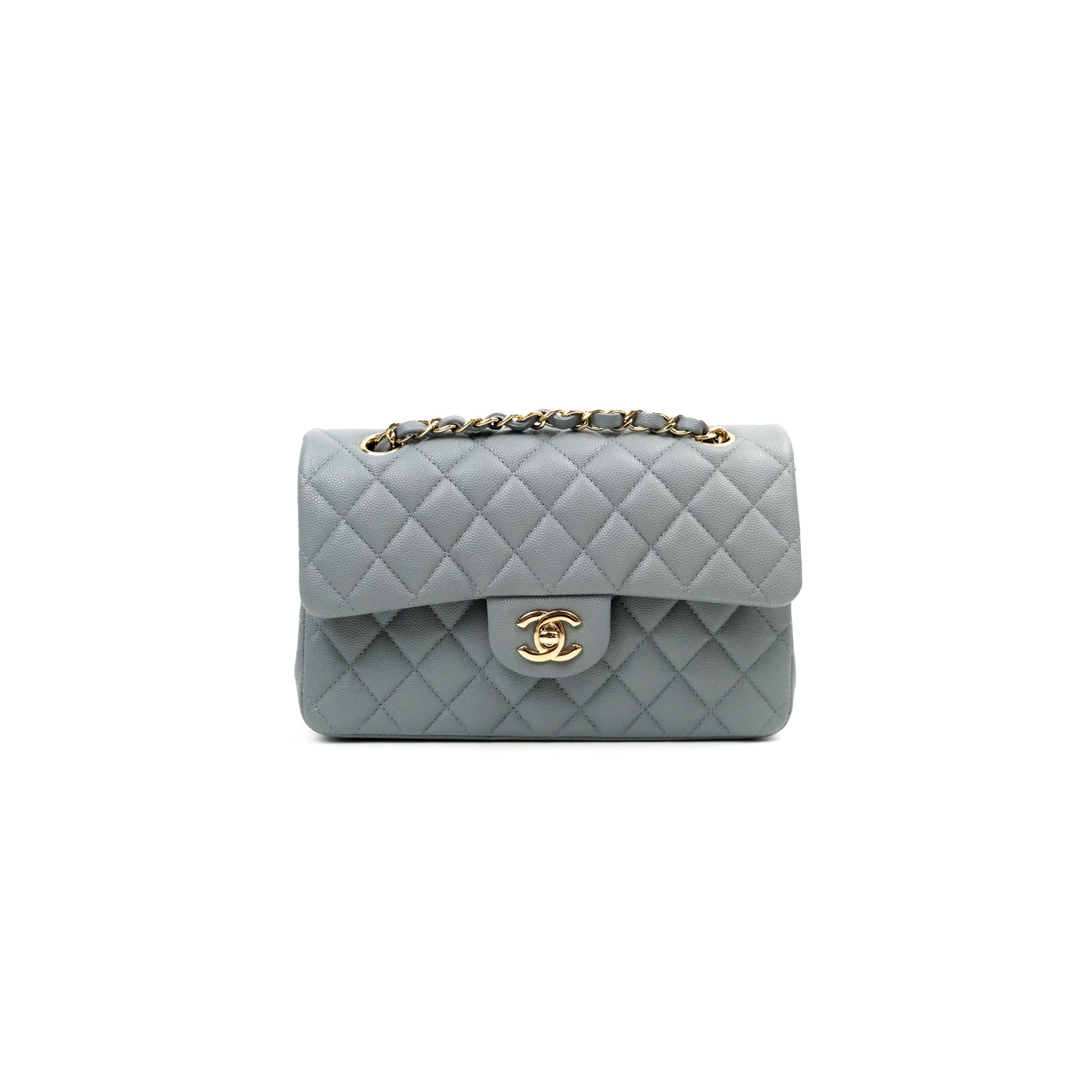 CHANEL CLASSIC SMALL FLAP GREY CAVIAR LIGHT GOLD HARDWARE A37586 (23*14.5*6cm)